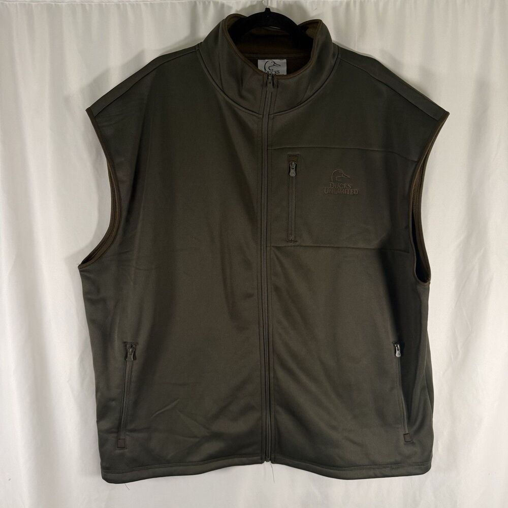 Ducks Unlimited Vest Men's 3XL XXXL Green Full Zip Pockets Outdoor Fishing